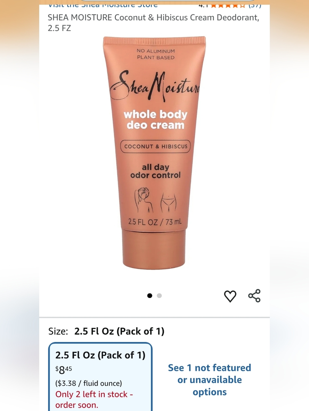 6pk $20 SheaMoisture Coconut & Hibiscus Whole Body Deo Cream - Peach Tube